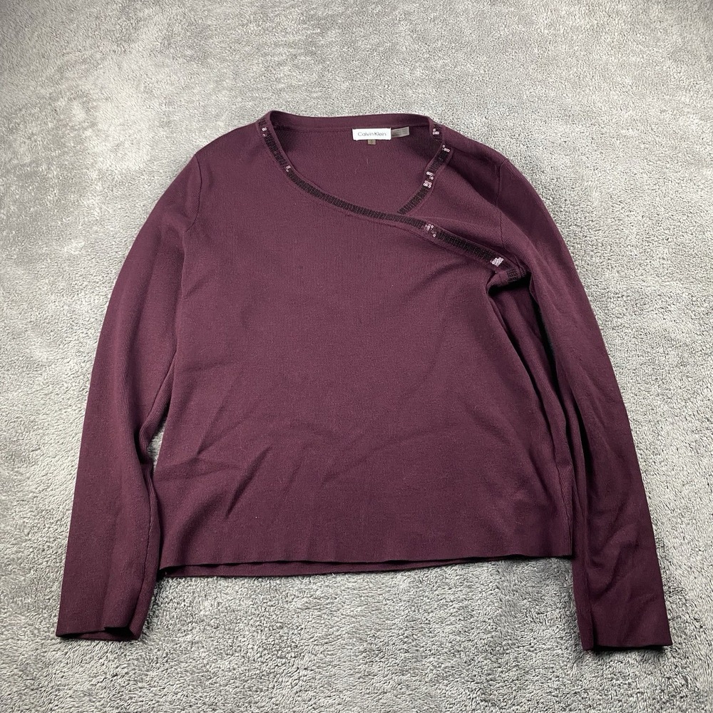 Calvin Klein Sweater Womens Small Wine Burgundy Long Sleeve